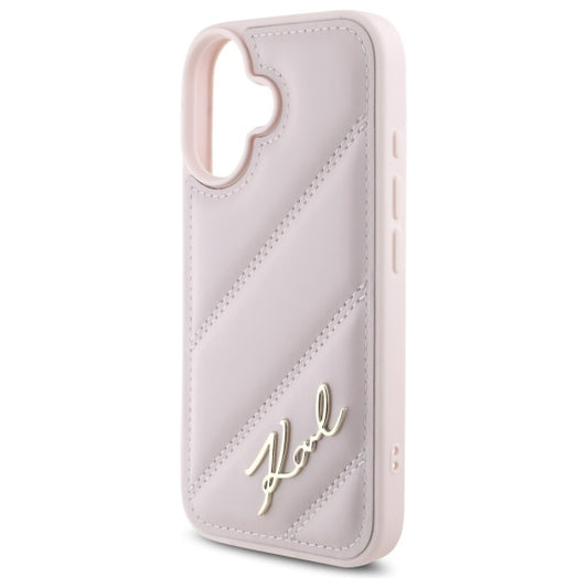 Custodia per Apple iPhone 16, Karl Lagerfeld, Diagonal Quilted Script, Rosa