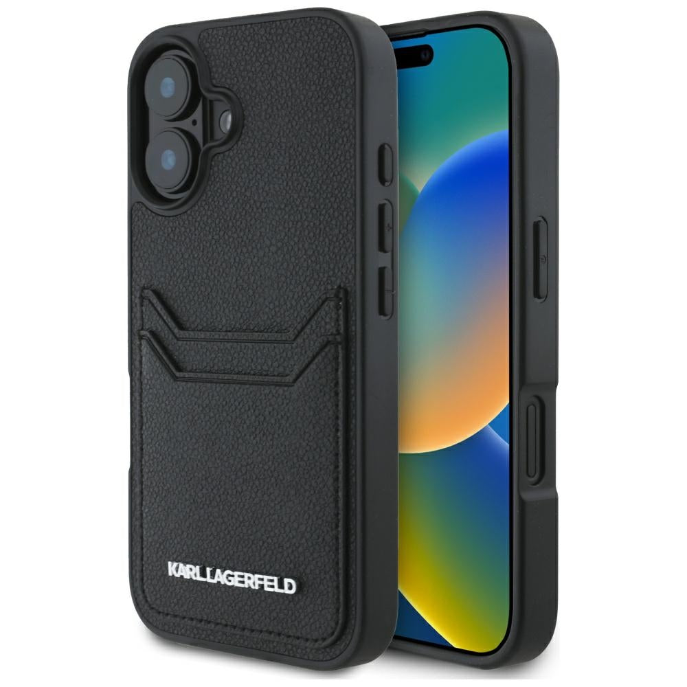 Custodia per Apple iPhone 16, Karl Lagerfeld, Grained Cardslots, Nera