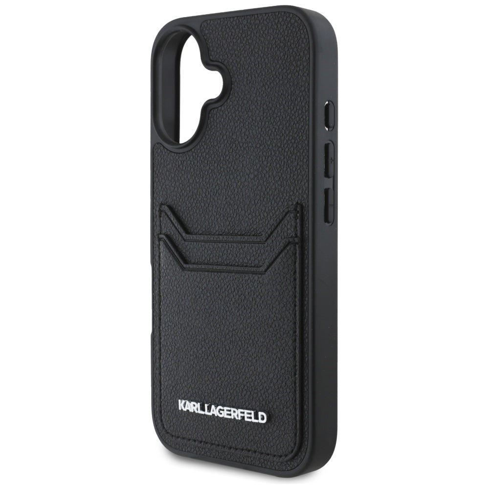 Custodia per Apple iPhone 16, Karl Lagerfeld, Grained Cardslots, Nera