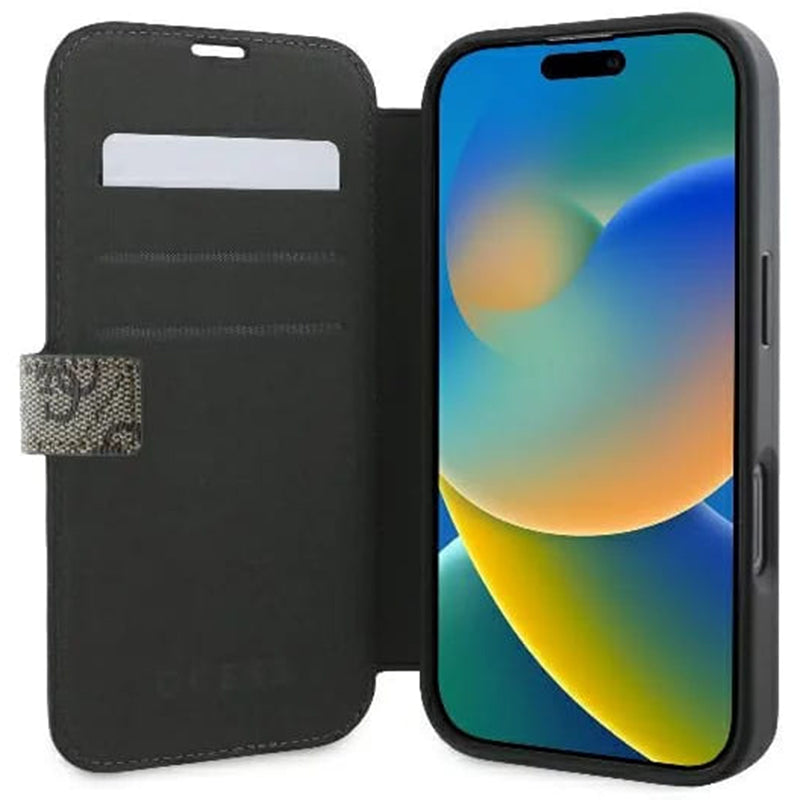 Custodia per Apple iPhone 16 Plus, Guess, 4G Book, Marrone