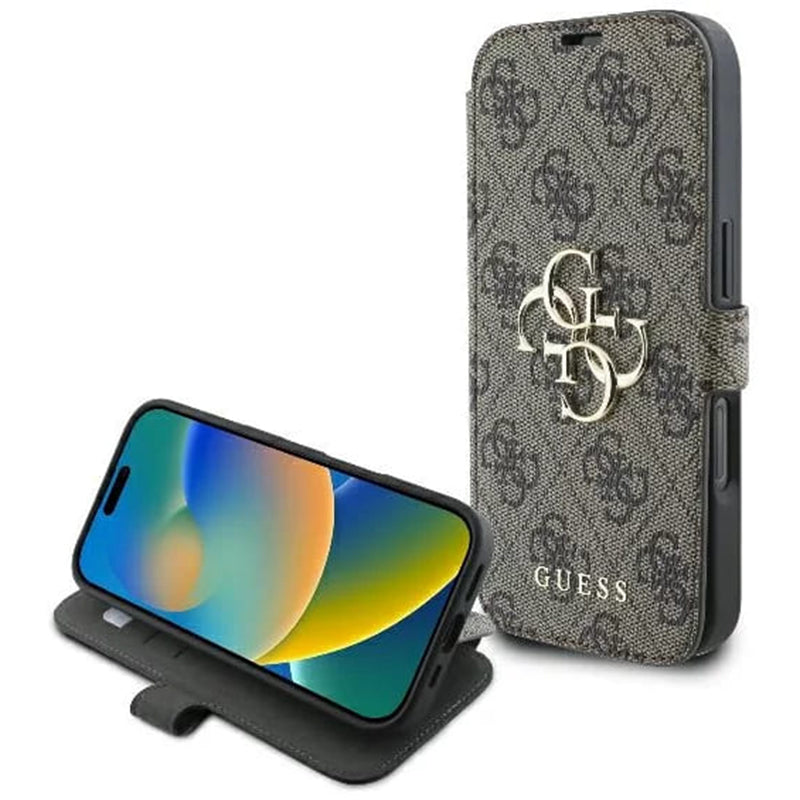 Custodia per Apple iPhone 16 Plus, Guess, 4G Book, Marrone