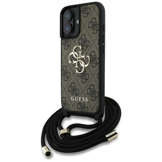 Custodia per Apple iPhone 16 Plus, Guess, 4G CBDY Big Logo con Cinturino, Marrone
