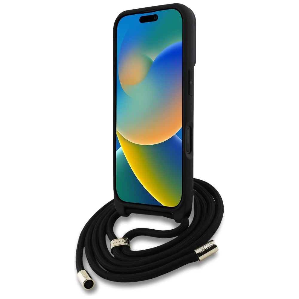 Custodia per Apple iPhone 16 Plus, Guess, 4G CBDY Big Logo con Cinturino, Marrone