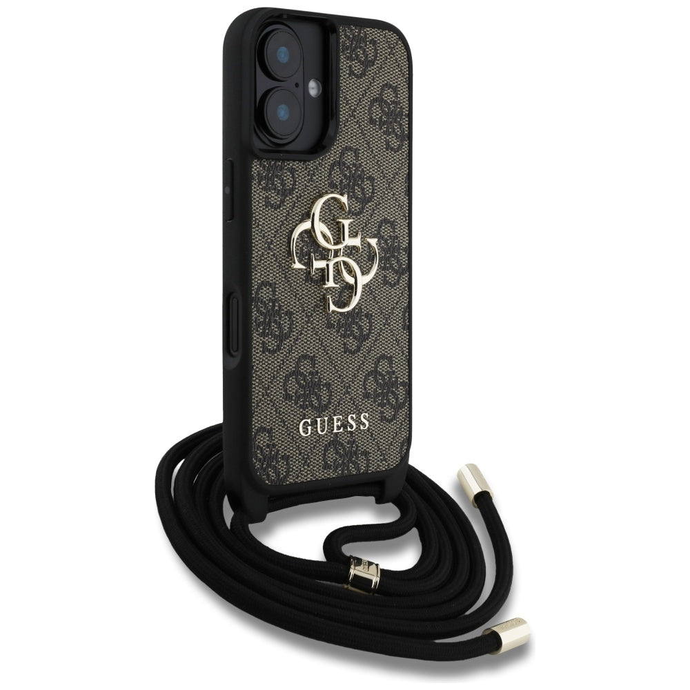 Custodia per Apple iPhone 16 Plus, Guess, 4G CBDY Big Logo con Cinturino, Marrone