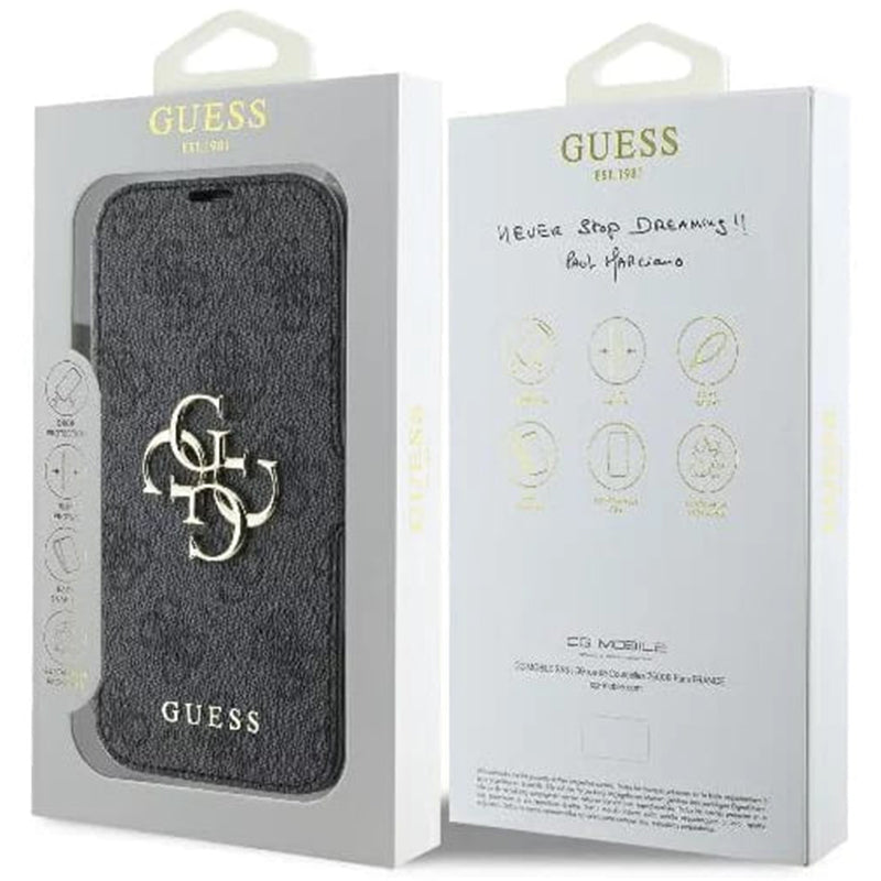 Custodia per Apple iPhone 16 Pro, Guess, 4G Book, Nera