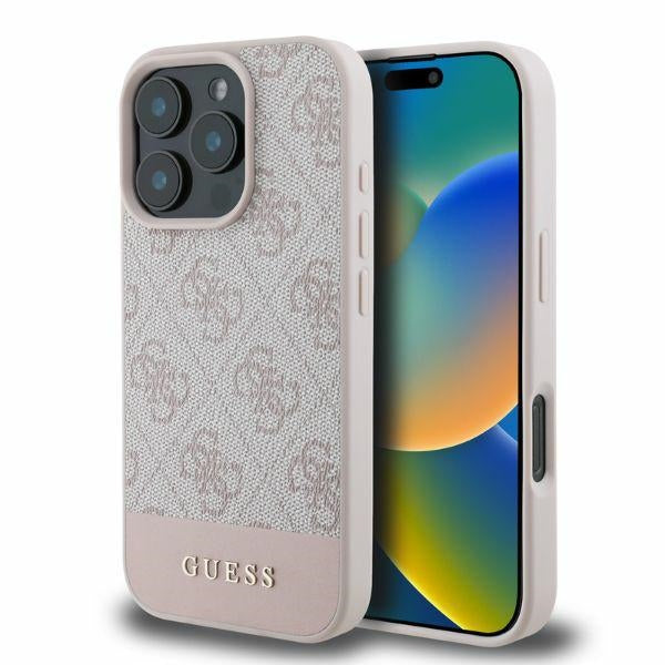 Custodia per Apple iPhone 16 Pro, Guess, 4G Bottom Stripe, Rosa