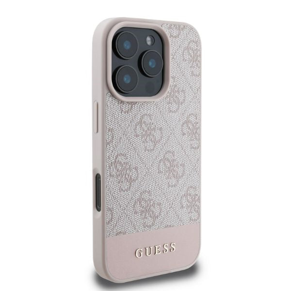 Custodia per Apple iPhone 16 Pro, Guess, 4G Bottom Stripe, Rosa