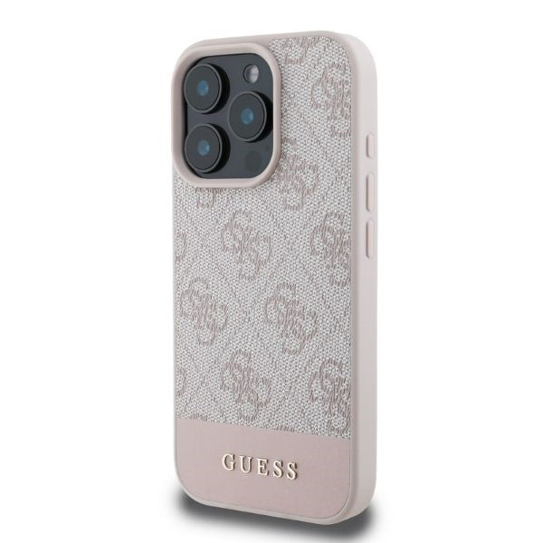 Custodia per Apple iPhone 16 Pro, Guess, 4G Bottom Stripe, Rosa