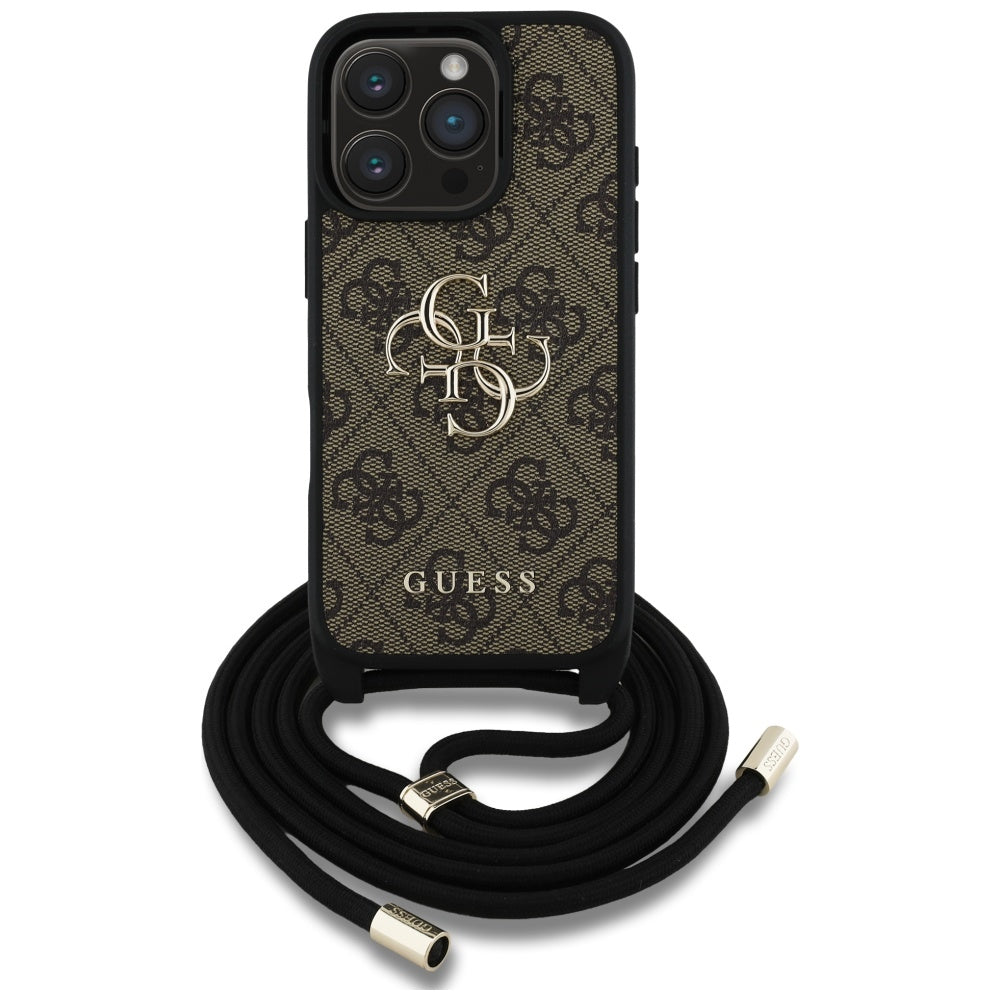 Custodia per Apple iPhone 16 Pro, Guess, 4G CBDY Big Logo con Cinturino, Marrone