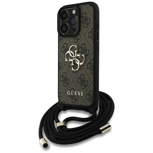 Custodia per Apple iPhone 16 Pro, Guess, 4G CBDY Big Logo con Cinturino, Marrone