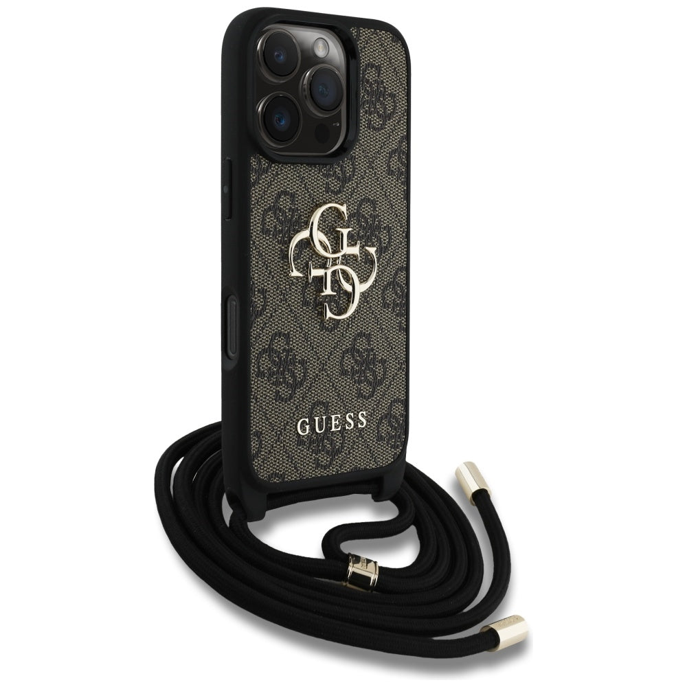 Custodia per Apple iPhone 16 Pro, Guess, 4G CBDY Big Logo con Cinturino, Marrone
