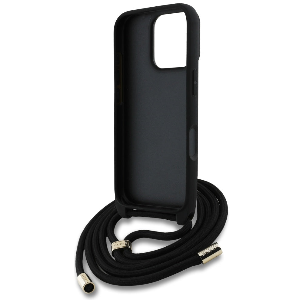 Custodia per Apple iPhone 16 Pro, Guess, 4G CBDY Big Logo con Cinturino, Nera