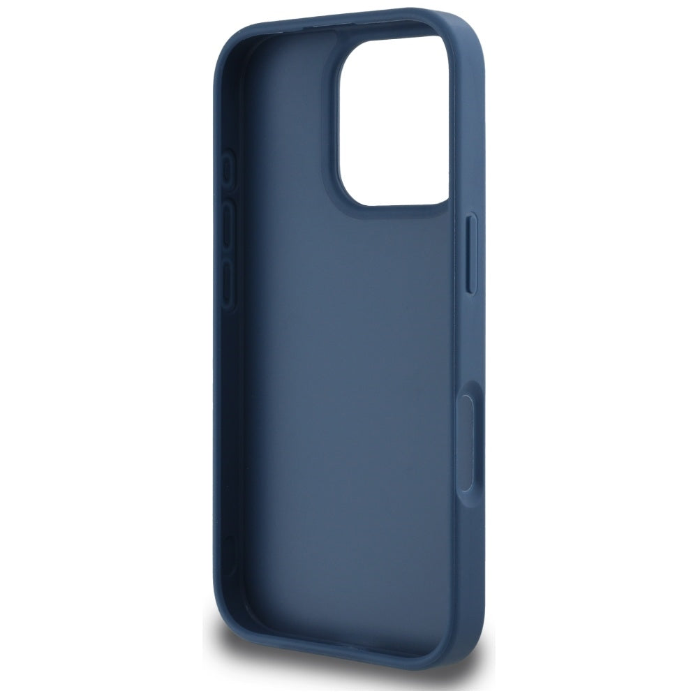 Custodia per Apple iPhone 16 Pro, Guess, 4G Grained Roses Big Logo, Blu