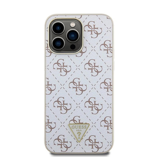 Custodia per Apple iPhone 16 Pro, Guess, 4G Triangle Logo, Bianca