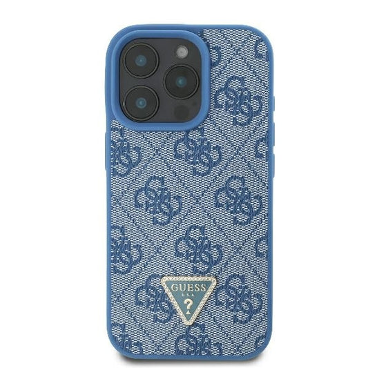 Custodia per Apple iPhone 16 Pro, Guess, Crossbody 4G Triangle Strass, Blu