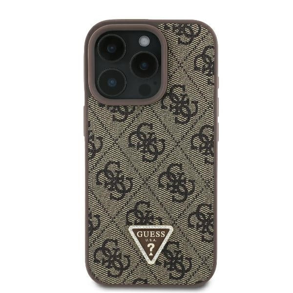 Custodia per Apple iPhone 16 Pro, Guess, Crossbody 4G Triangle Strass, Marrone