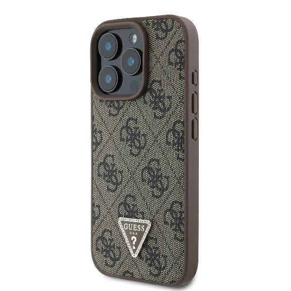 Custodia per Apple iPhone 16 Pro, Guess, Crossbody 4G Triangle Strass, Marrone