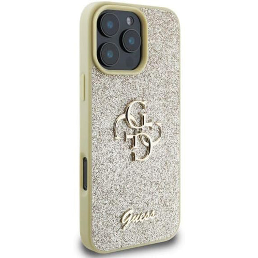 Custodia per Apple iPhone 16 Pro, Guess, Fixed Glitter Big 4G, Dorata