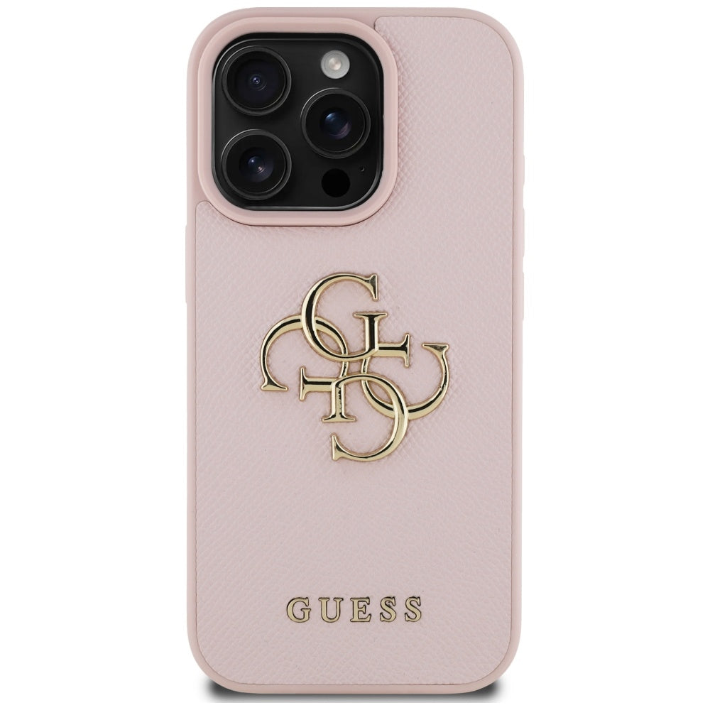 Custodia per Apple iPhone 16 Pro, Guess, Grained Big 4G Logo Small Classic Logo, Rosa