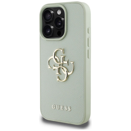 Custodia per Apple iPhone 16 Pro, Guess, Grained Big 4G Logo Small Classic Logo, Verde