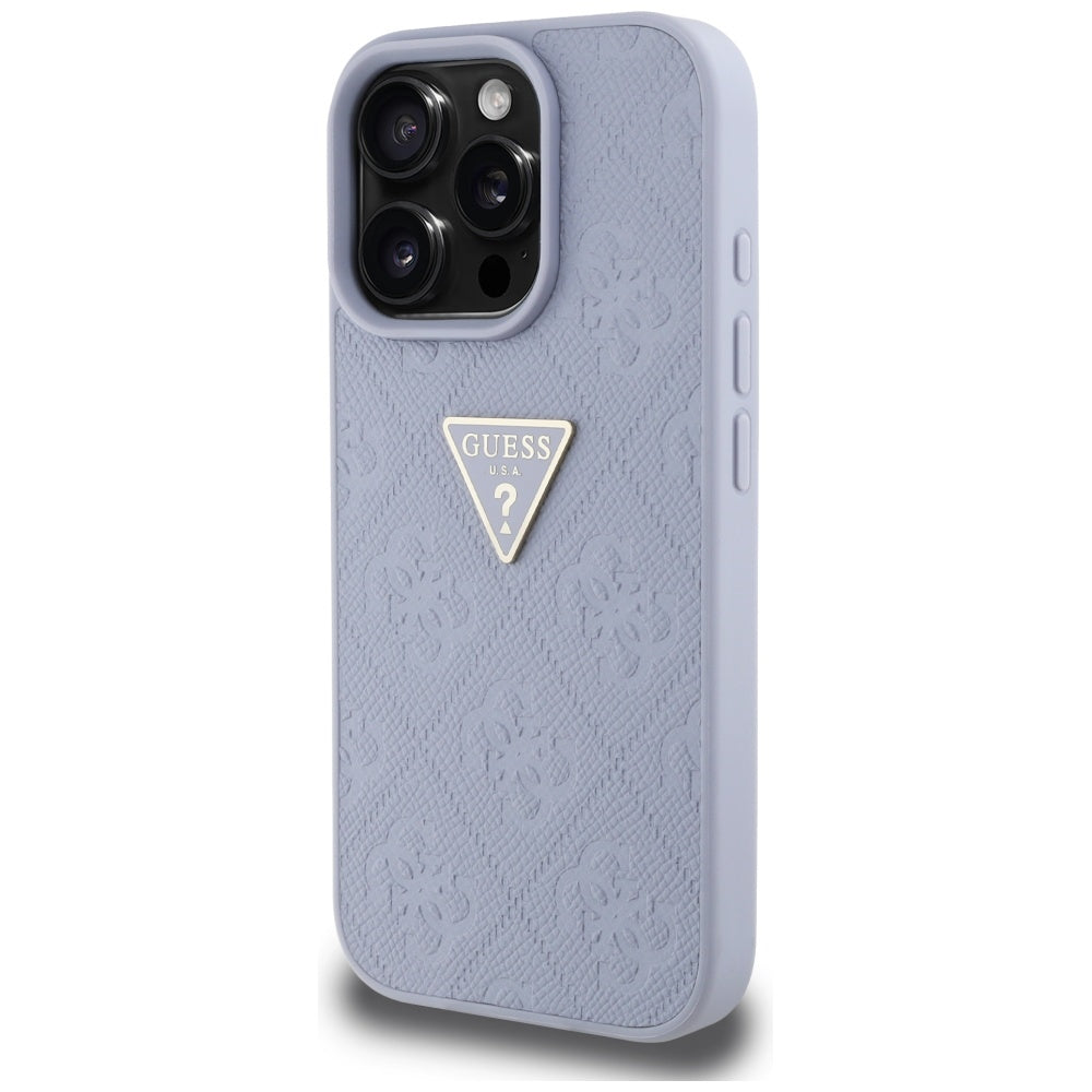 Custodia per Apple iPhone 16 Pro, Guess, Hot Stamp 4G Pattern Triangle Logo, Viola Chiaro.