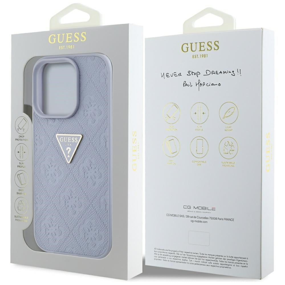 Custodia per Apple iPhone 16 Pro, Guess, Hot Stamp 4G Pattern Triangle Logo, Viola Chiaro.