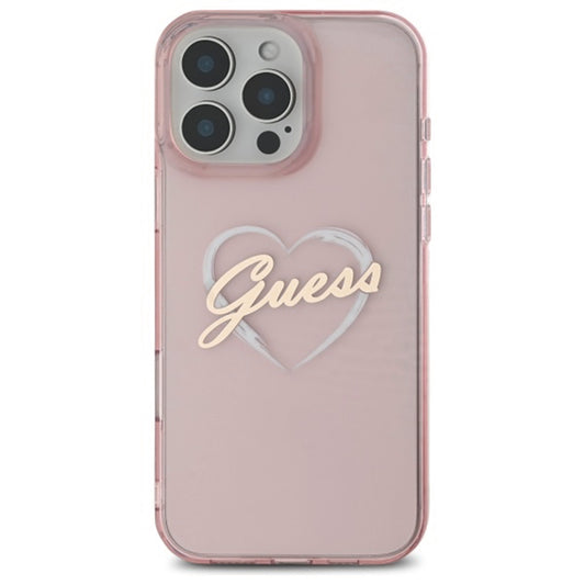 Custodia per Apple iPhone 16 Pro, Guess, IML Heart, Rosa