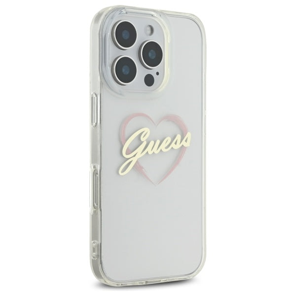 Custodia per Apple iPhone 16 Pro, Guess, IML Heart, Trasparente