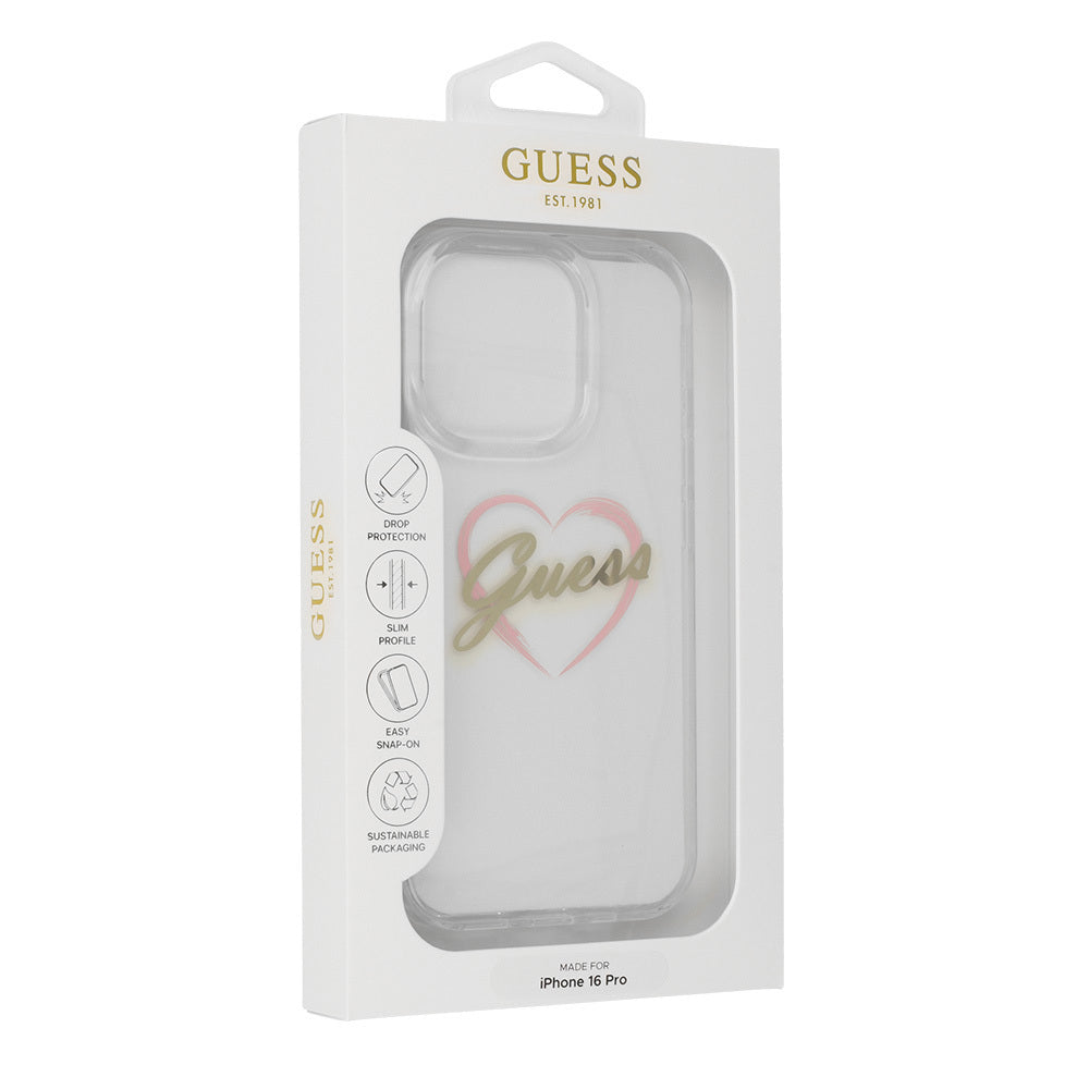 Custodia per Apple iPhone 16 Pro, Guess, IML Heart, Trasparente