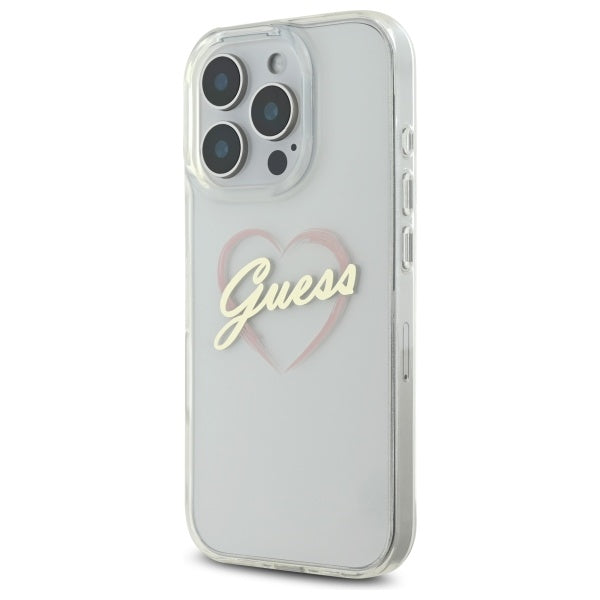 Custodia per Apple iPhone 16 Pro, Guess, IML Heart, Trasparente