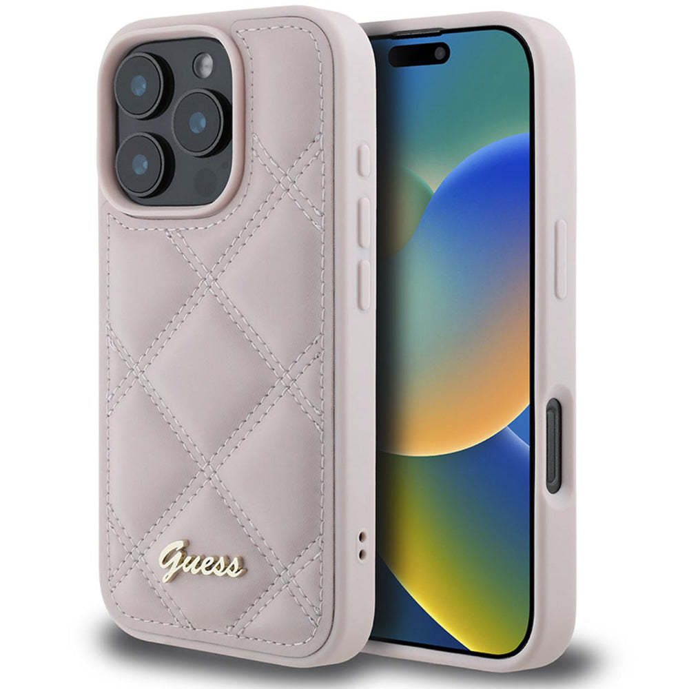 Custodia per Apple iPhone 16 Pro, Guess, Quilted Metal Logo, Rosa
