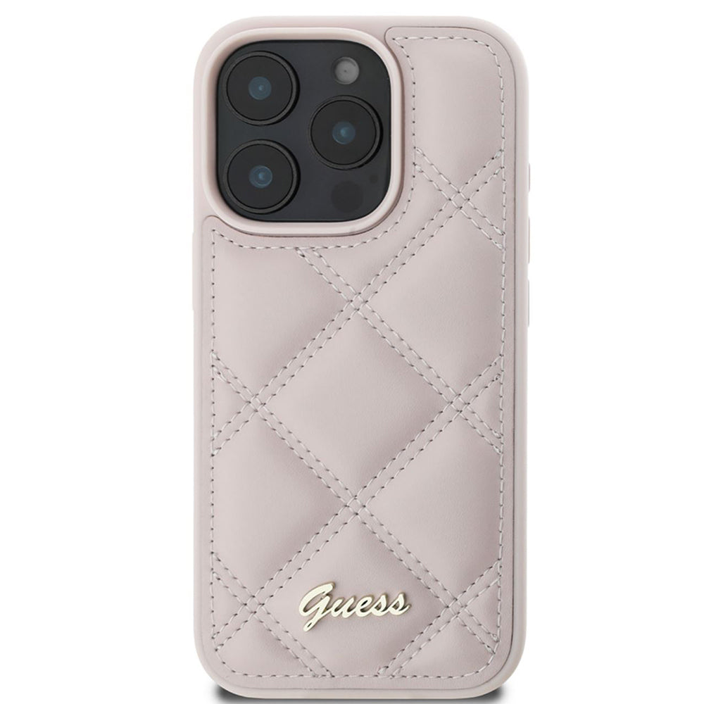 Custodia per Apple iPhone 16 Pro, Guess, Quilted Metal Logo, Rosa