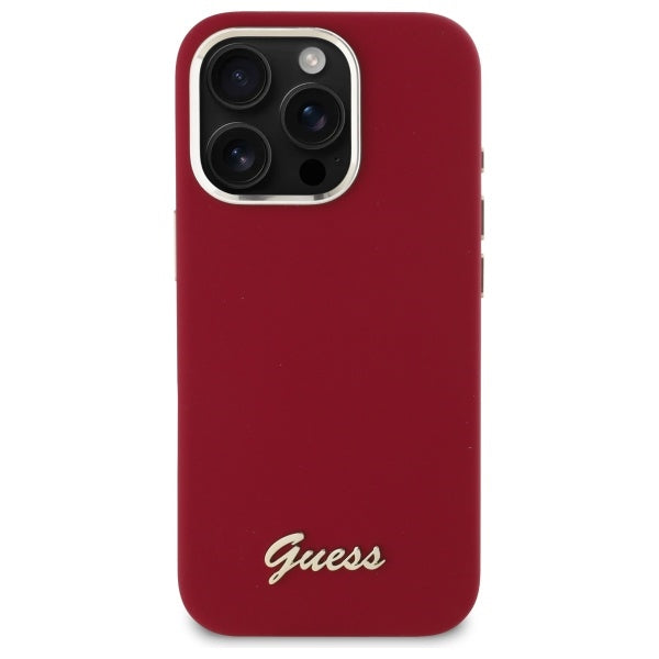 Case for Apple iPhone 16 Pro, Guess, Script Metal Logo, Pink