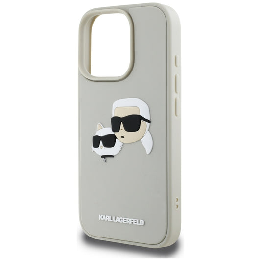 Custodia per Apple iPhone 16 Pro, Karl Lagerfeld, 3D Rubber Karl & Choupette, Beige