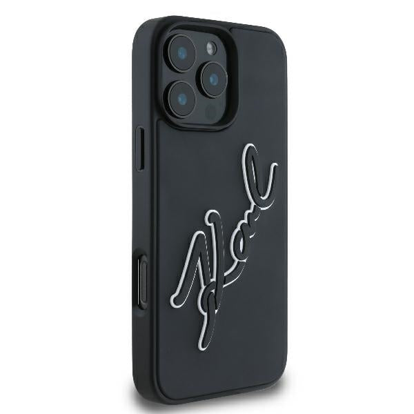 Custodia per Apple iPhone 16 Pro, Karl Lagerfeld, 3D Rubber Signature, Nera
