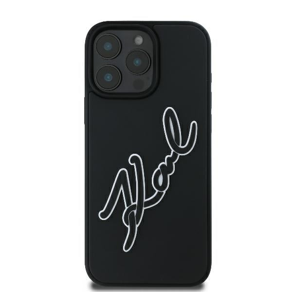 Custodia per Apple iPhone 16 Pro, Karl Lagerfeld, 3D Rubber Signature, Nera