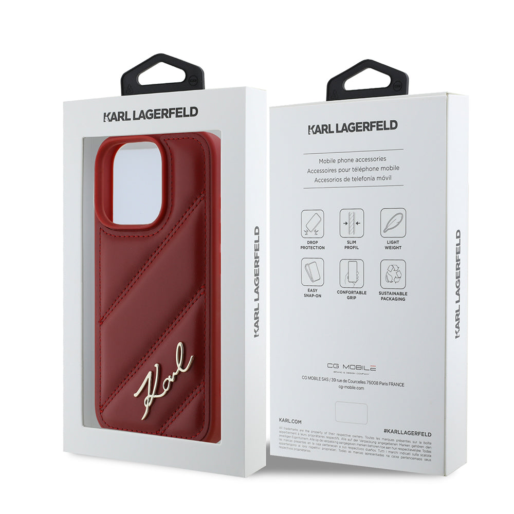Custodia per Apple iPhone 16 Pro, Karl Lagerfeld, Diagonal Quilted Script, Rosie