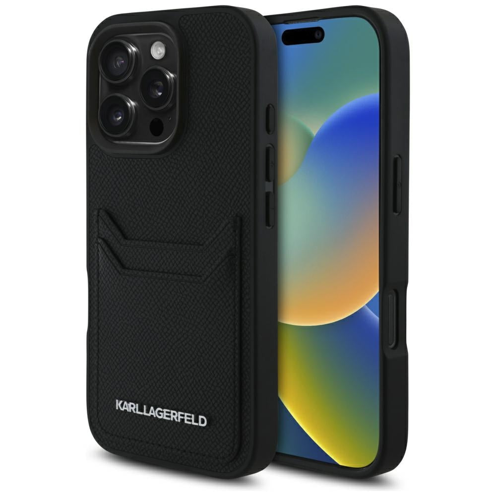 Custodia per Apple iPhone 16 Pro, Karl Lagerfeld, Grained Cardslots, Nera