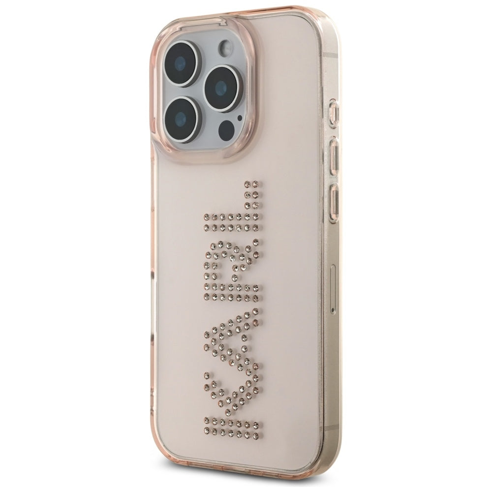 Custodia per Apple iPhone 16 Pro, Karl Lagerfeld, IML Rhinestones Pink Logo, Rosa