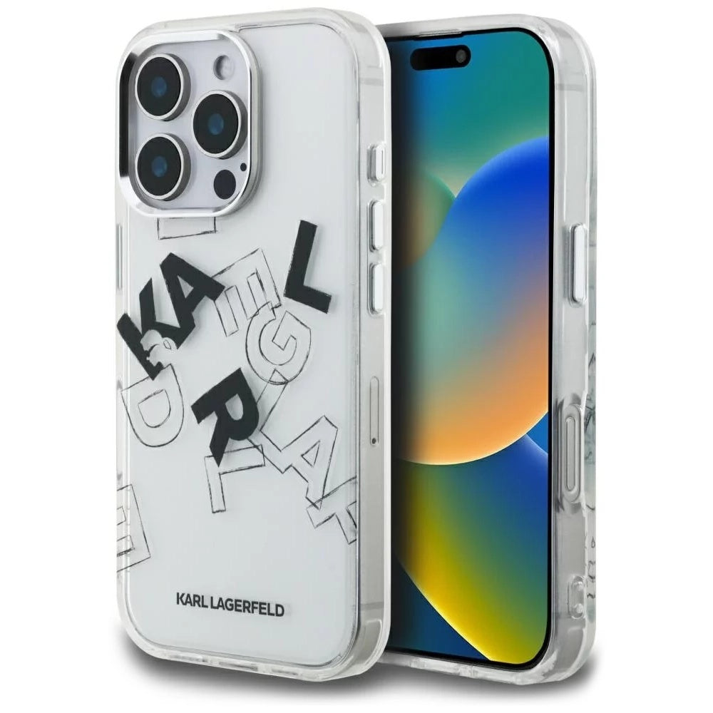 Custodia per Apple iPhone 16 Pro, Karl Lagerfeld, IML Sketched Graphic Logo, Trasparente