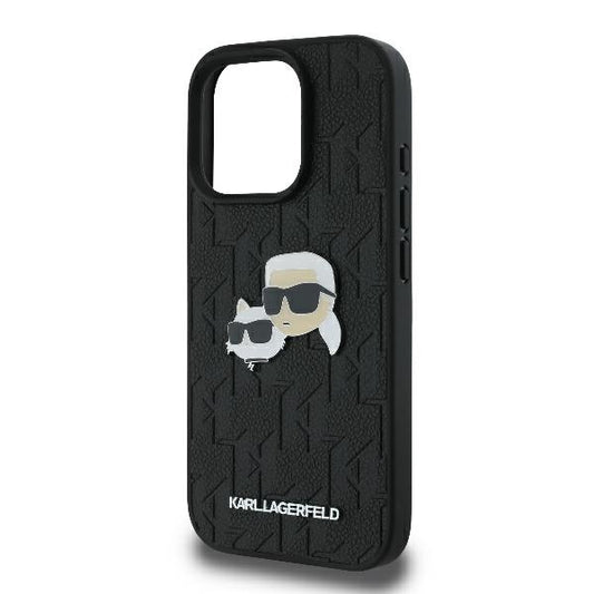 Custodia per Apple iPhone 16 Pro, Karl Lagerfeld, Monogramma Karl & Choupette's Heads, Nera