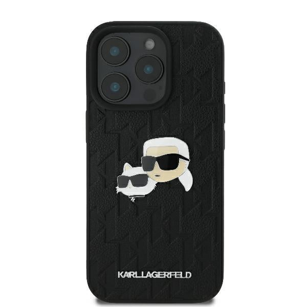 Custodia per Apple iPhone 16 Pro, Karl Lagerfeld, Monogramma Karl & Choupette's Heads, Nera