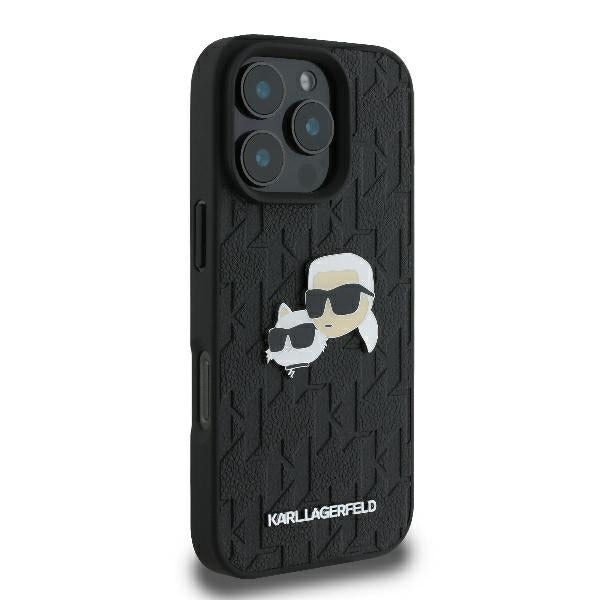 Custodia per Apple iPhone 16 Pro, Karl Lagerfeld, Monogramma Karl & Choupette's Heads, Nera