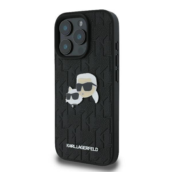 Custodia per Apple iPhone 16 Pro, Karl Lagerfeld, Monogramma Karl & Choupette's Heads, Nera