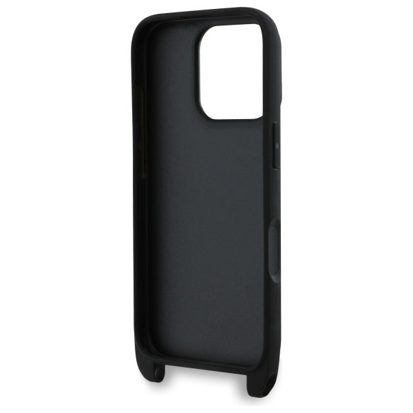 Custodia per Apple iPhone 16 Pro, Karl Lagerfeld, Saffiano Crossbody Metal Pin Karl & Choupette, Nera