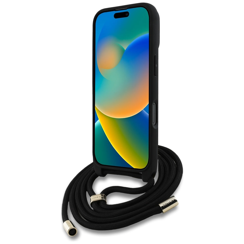 Custodia per Apple iPhone 16 Pro Max, Guess, 4G CBDY Big Logo con Cinturino, Nera