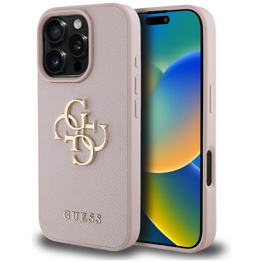 Custodia per Apple iPhone 16 Pro Max, Guess, Grained Big 4G Logo Small Classic Logo, Rosa