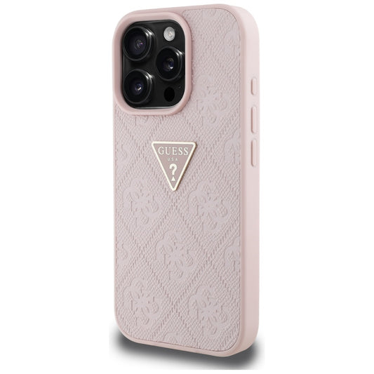 Custodia per Apple iPhone 16 Pro Max, Guess, Hot Stamp 4G Pattern Triangle Logo, Rosa