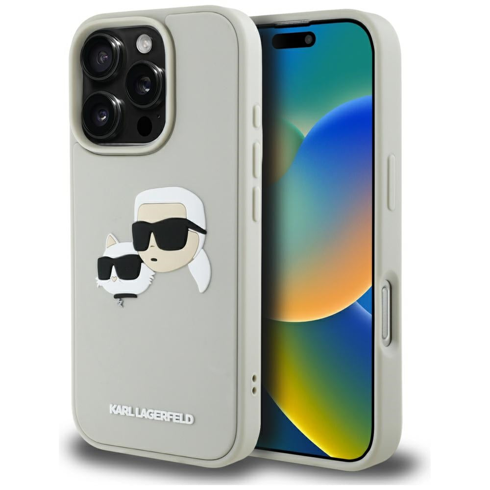 Custodia per Apple iPhone 16 Pro Max, Karl Lagerfeld, 3D Rubber Karl & Choupette, Beige
