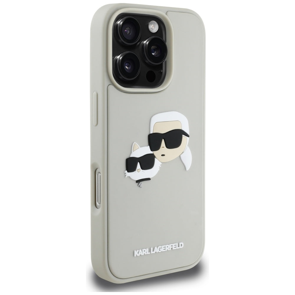 Custodia per Apple iPhone 16 Pro Max, Karl Lagerfeld, 3D Rubber Karl & Choupette, Beige